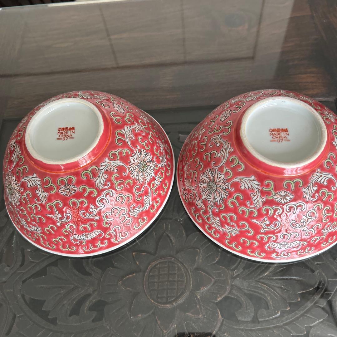 中国　景徳鎮　麺どんぶり　ラーメン　中華鉢とレンゲ2個