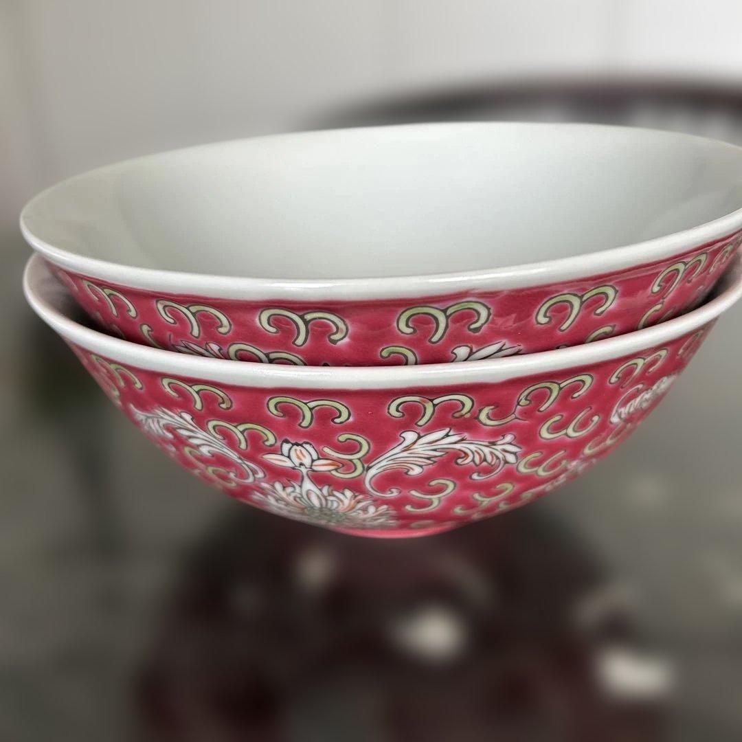 中国　景徳鎮　麺どんぶり　ラーメン　中華鉢とレンゲ2個