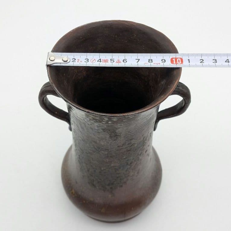 【直しあり】窯元六姓寺見作 江戸中期 古備前耳付花入 金重陶陽識箱 合布 備前焼