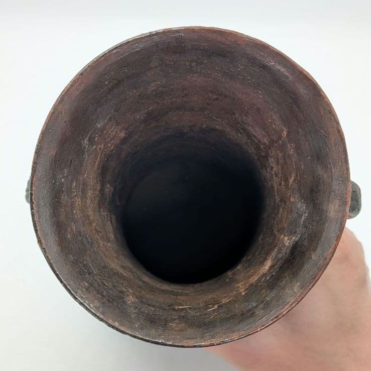 【直しあり】窯元六姓寺見作 江戸中期 古備前耳付花入 金重陶陽識箱 合布 備前焼