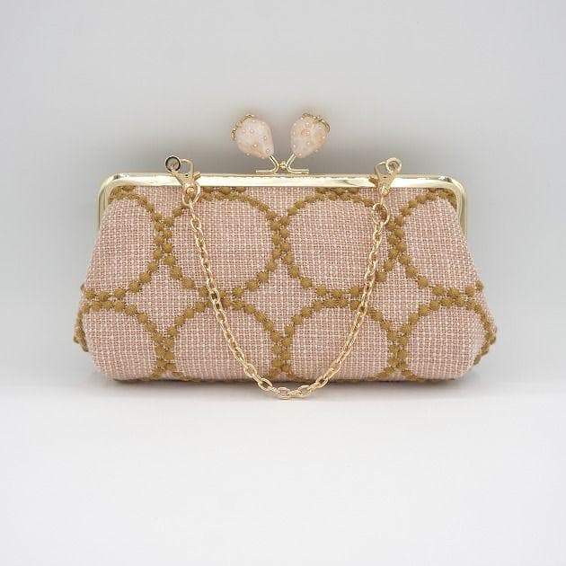 ミナペルホネンrosytambourineベージュ系の苺がま口ペンケース