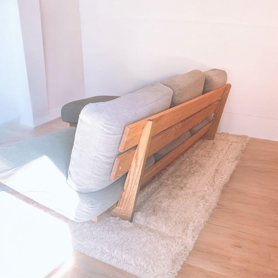 モモナチュラル 3人ローソファ　クラウドローソファー　グレー