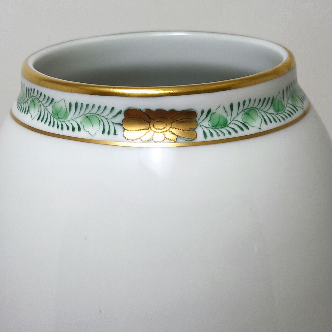 Y2880-4 ヘレンド アポニーグリーン フラワーベース 花瓶 高さ22.5㎝