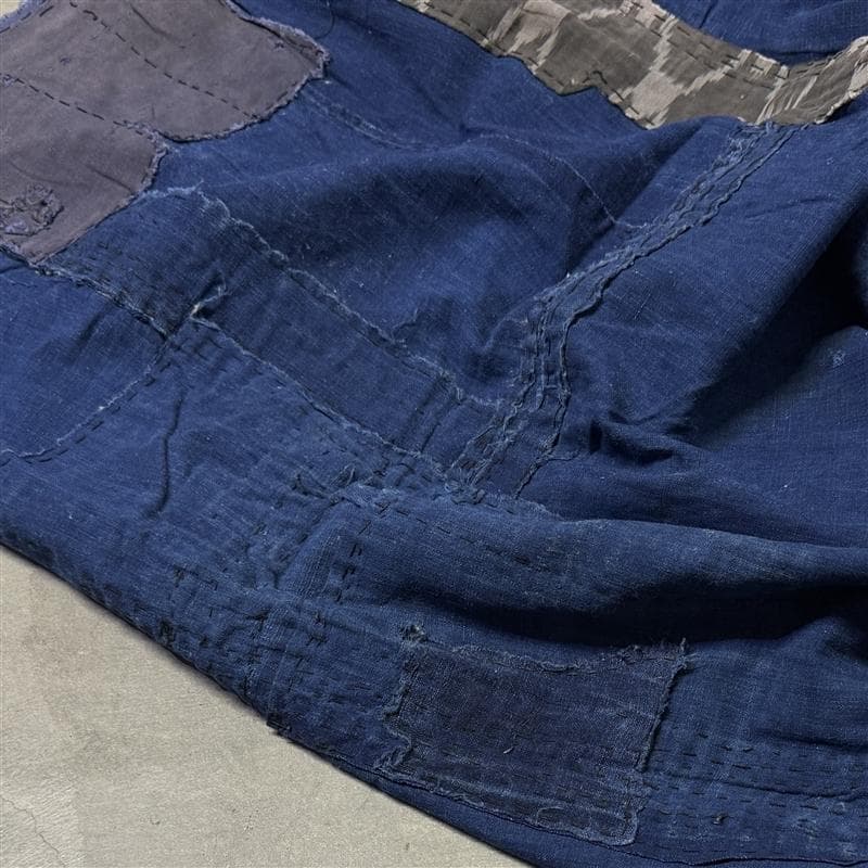 古布 木綿 藍染 刺子 継ぎ接ぎ 襤褸 ④ 5幅 縦144cm 横157cm