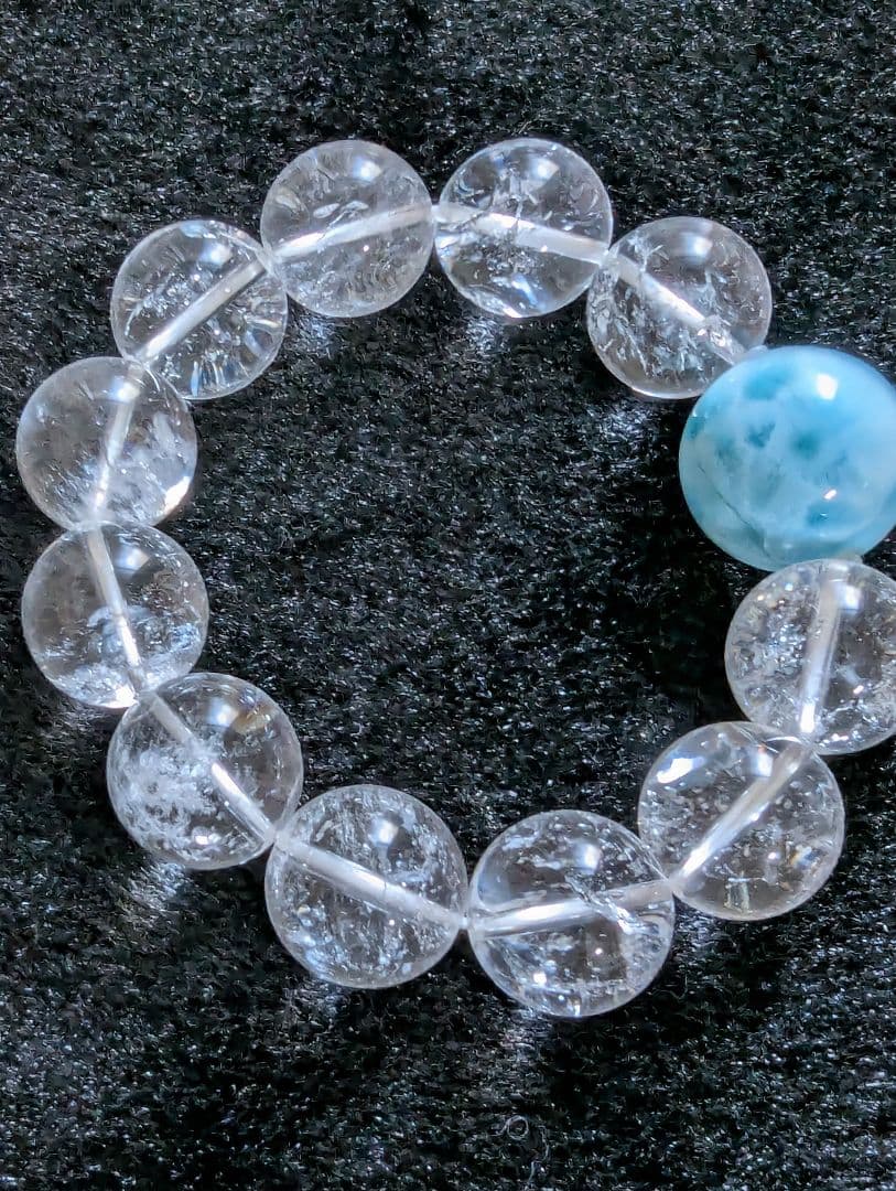 ラリマー大玉トップ水晶ブレスレット