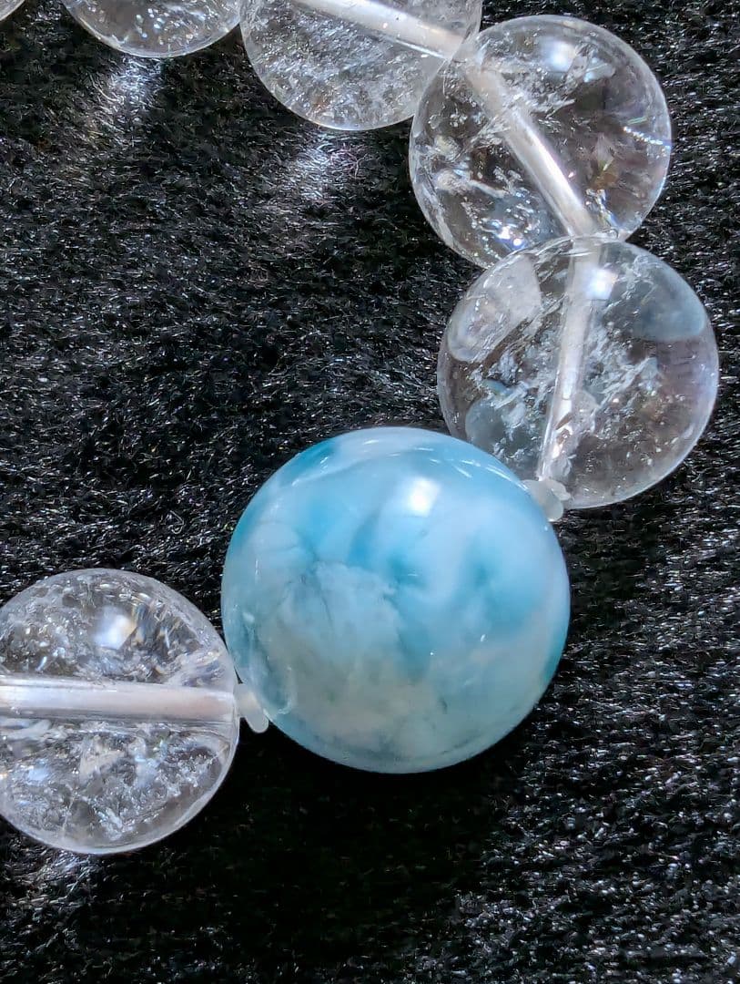 ラリマー大玉トップ水晶ブレスレット