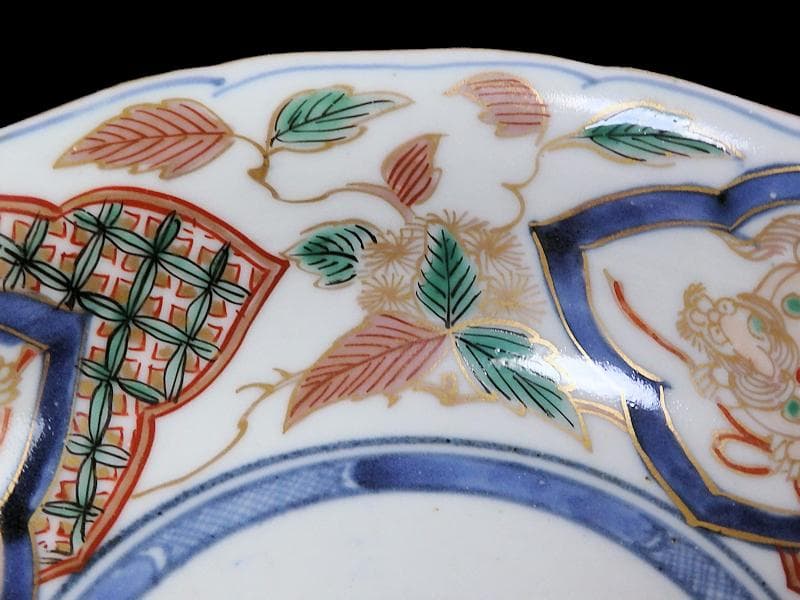 古伊万里　染錦　獅子に七宝紋の図　膾皿　２客　D797AS-fbqy