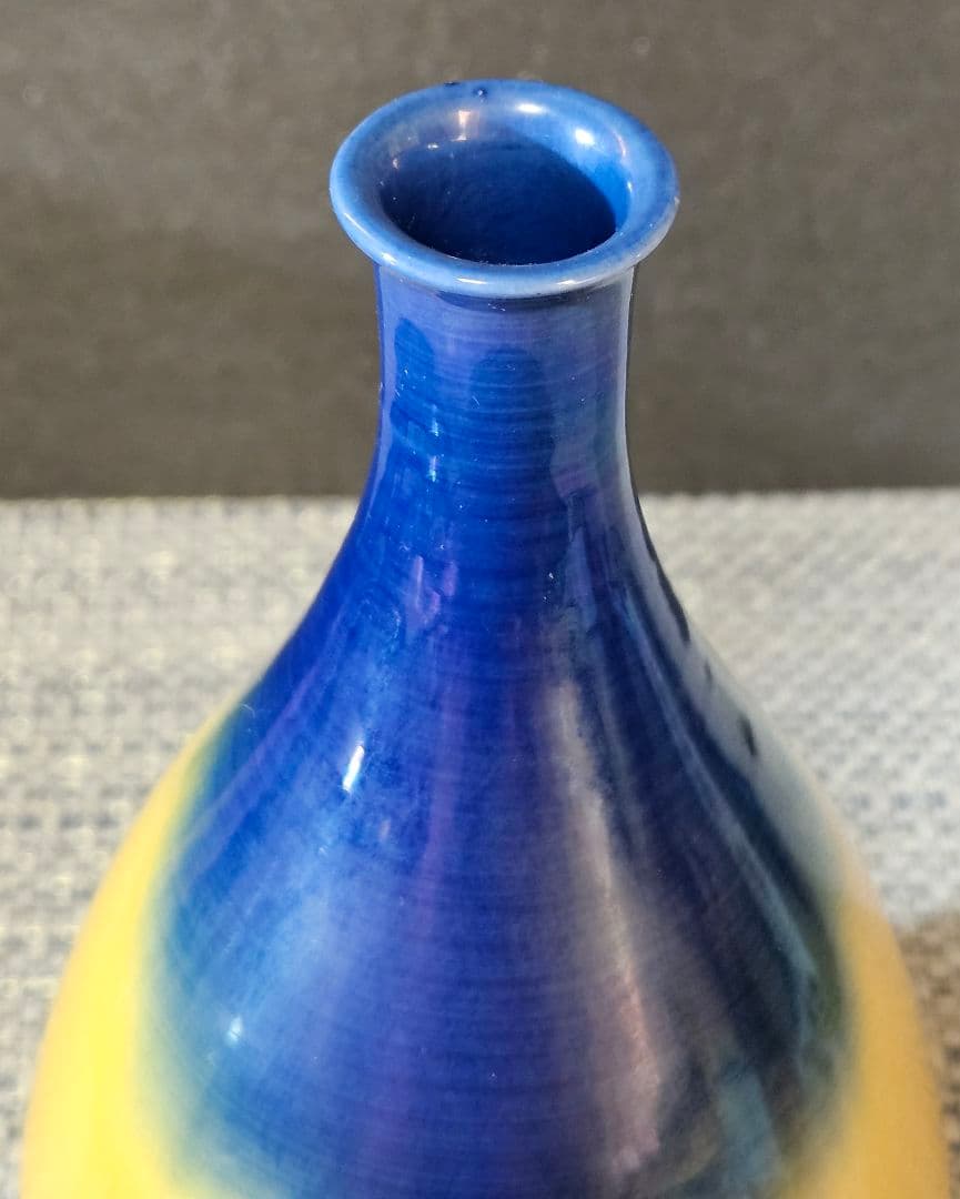 日展作家　九谷焼　名工 五代中村秋塘　中村雅彦 造　彩釉　花入れ　共箱　共布