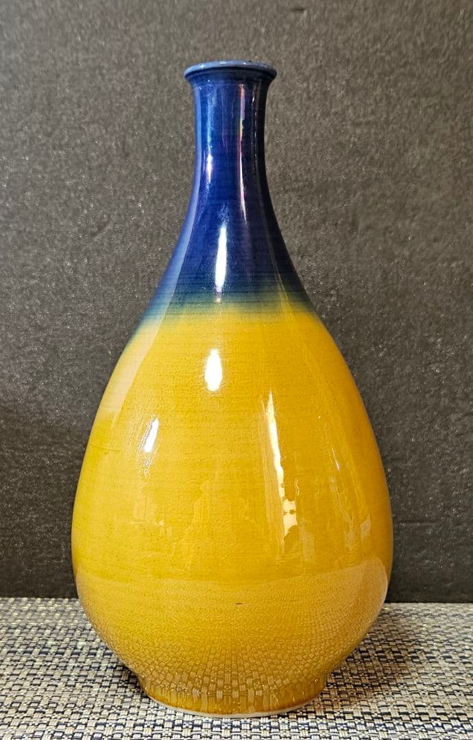 日展作家　九谷焼　名工 五代中村秋塘　中村雅彦 造　彩釉　花入れ　共箱　共布