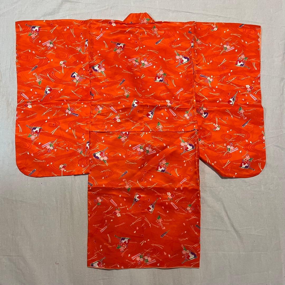 七五三　3歳　被布　オレンジ　かのこ被布　着物セット
