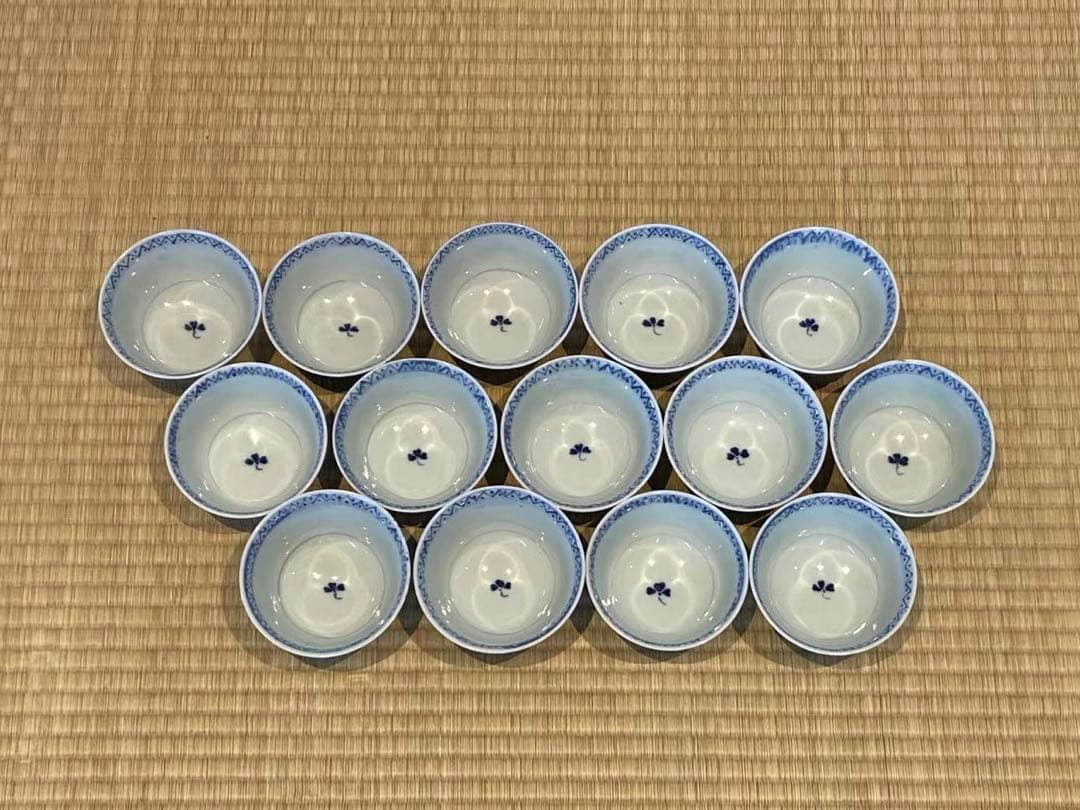 古伊万里 成化年製 染付 唐草花文 蓋付茶碗 14客 向付 懐石料理道具