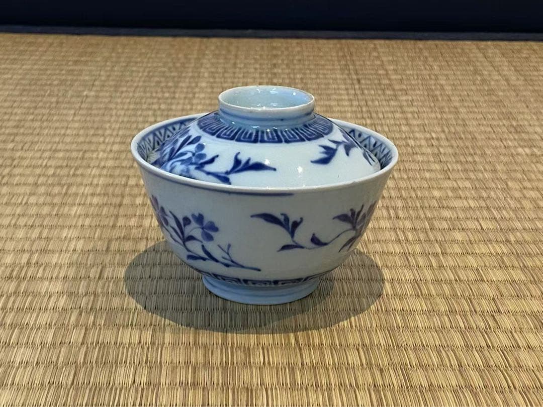 古伊万里 成化年製 染付 唐草花文 蓋付茶碗 14客 向付 懐石料理道具