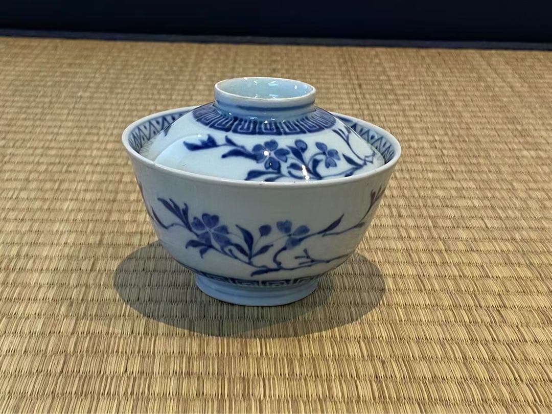 古伊万里 成化年製 染付 唐草花文 蓋付茶碗 14客 向付 懐石料理道具