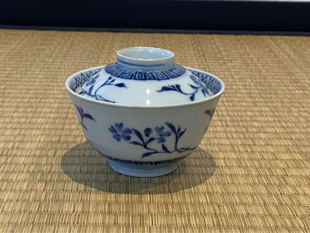 古伊万里 成化年製 染付 唐草花文 蓋付茶碗 14客 向付 懐石料理道具
