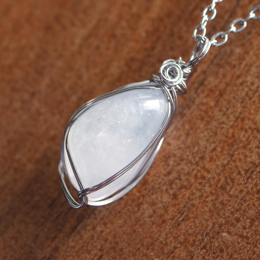 ワイヤー巻き☆宝石質 シルキー ペタライト（チェーン付）220695