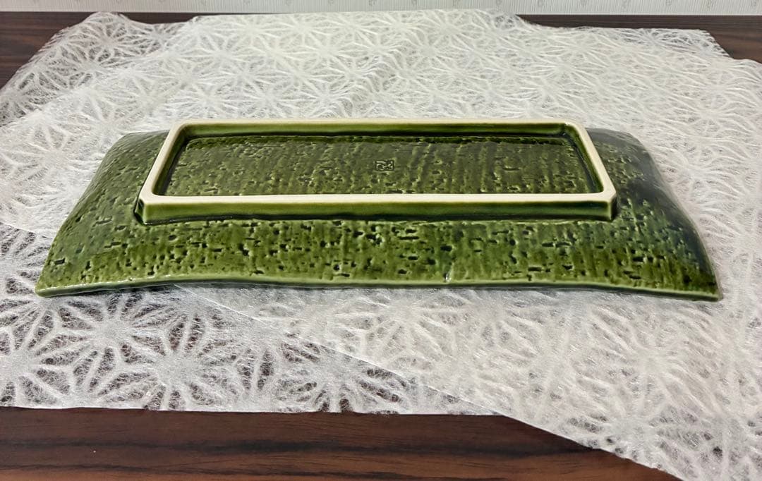 青織部 深く濃い緑 長方形角皿 6枚 あかつき