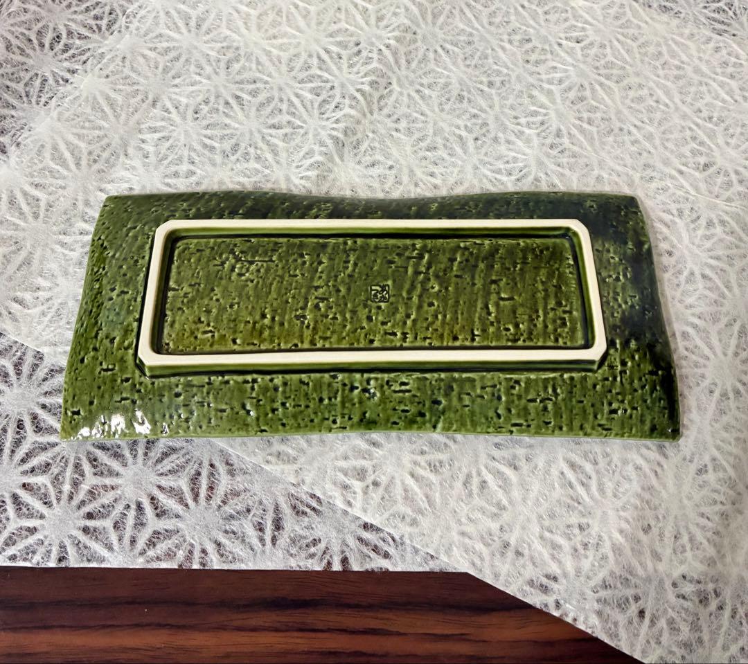 青織部 深く濃い緑 長方形角皿 6枚 あかつき