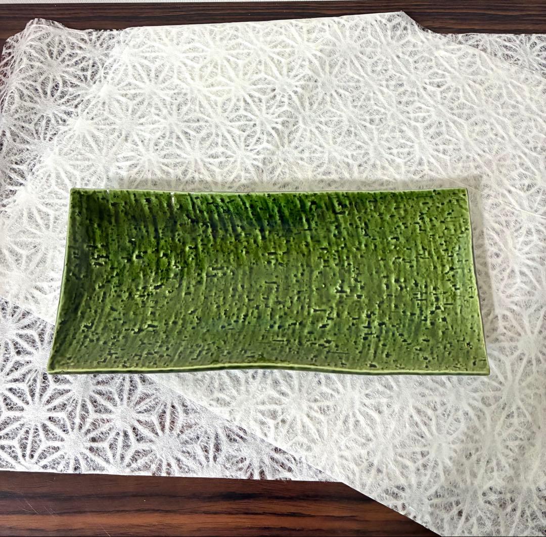 青織部 深く濃い緑 長方形角皿 6枚 あかつき