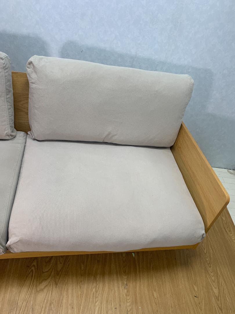 K★★182 無印良品 木製ソファ オーク材突板2.5 シーター