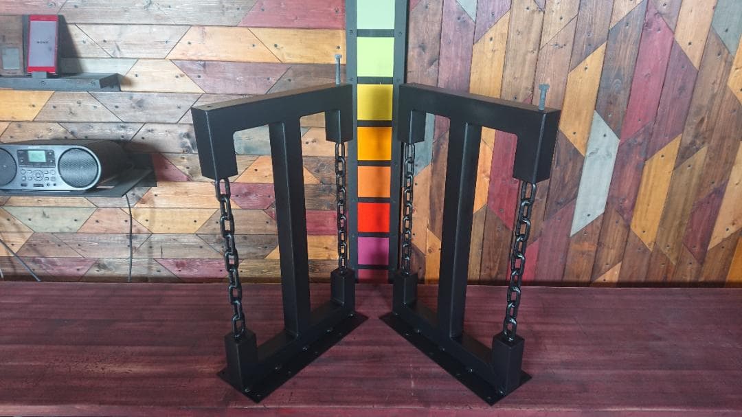 マットブラックでアイアンな極太＆チェーン鉄脚♪50×400×650mm 2脚