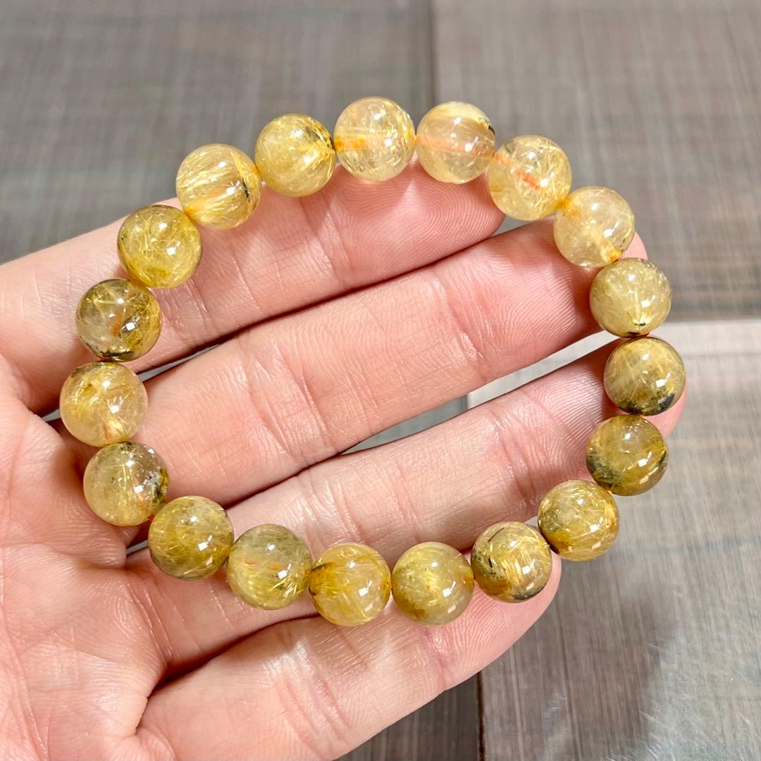 金運強　太陽放射ルチルブレスレット　ヘマタイト　ルチルクォーツ　2-4