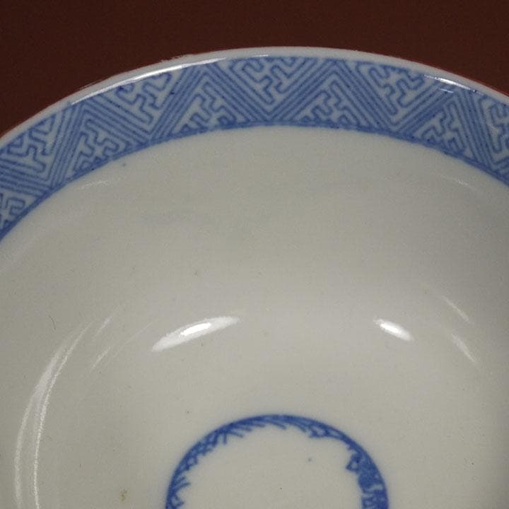 古伊万里 富長貴春 染付 金彩色絵 松鶴文 蓋付茶碗 5個セット　　ｍ353