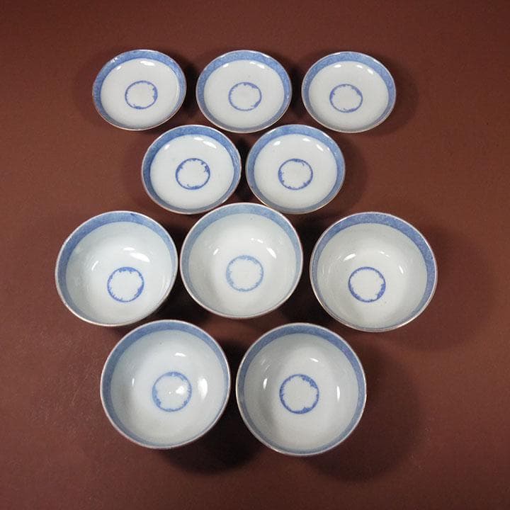 古伊万里 富長貴春 染付 金彩色絵 松鶴文 蓋付茶碗 5個セット　　ｍ353