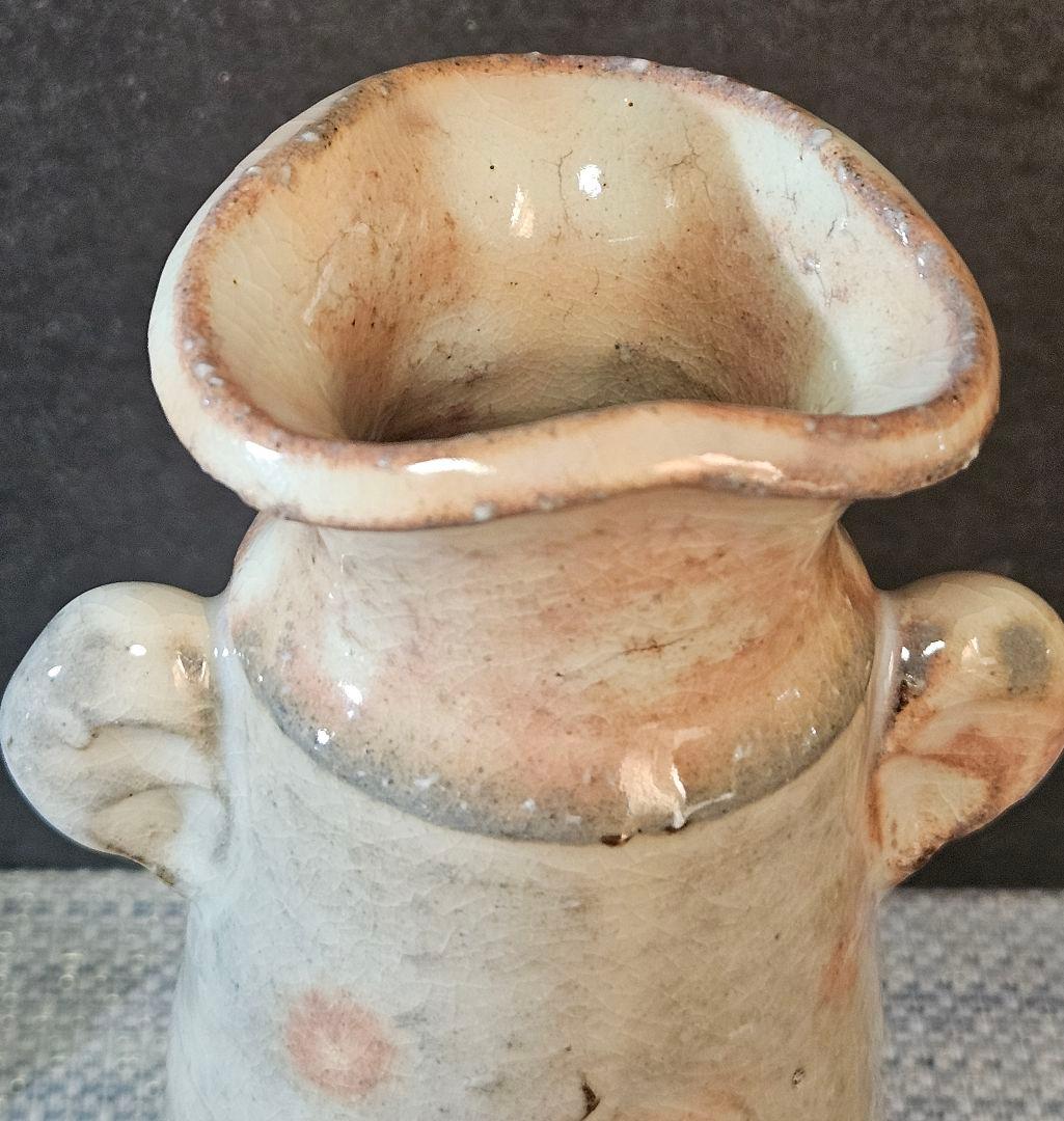 日本工芸会正会員　萩焼　田中講平 作　 萩焼　双耳　花入れ　花瓶　共箱　陶歴書