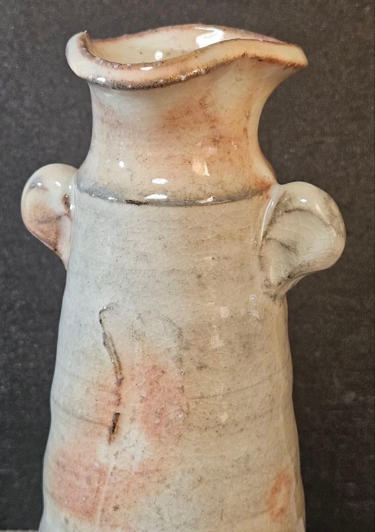 日本工芸会正会員　萩焼　田中講平 作　 萩焼　双耳　花入れ　花瓶　共箱　陶歴書