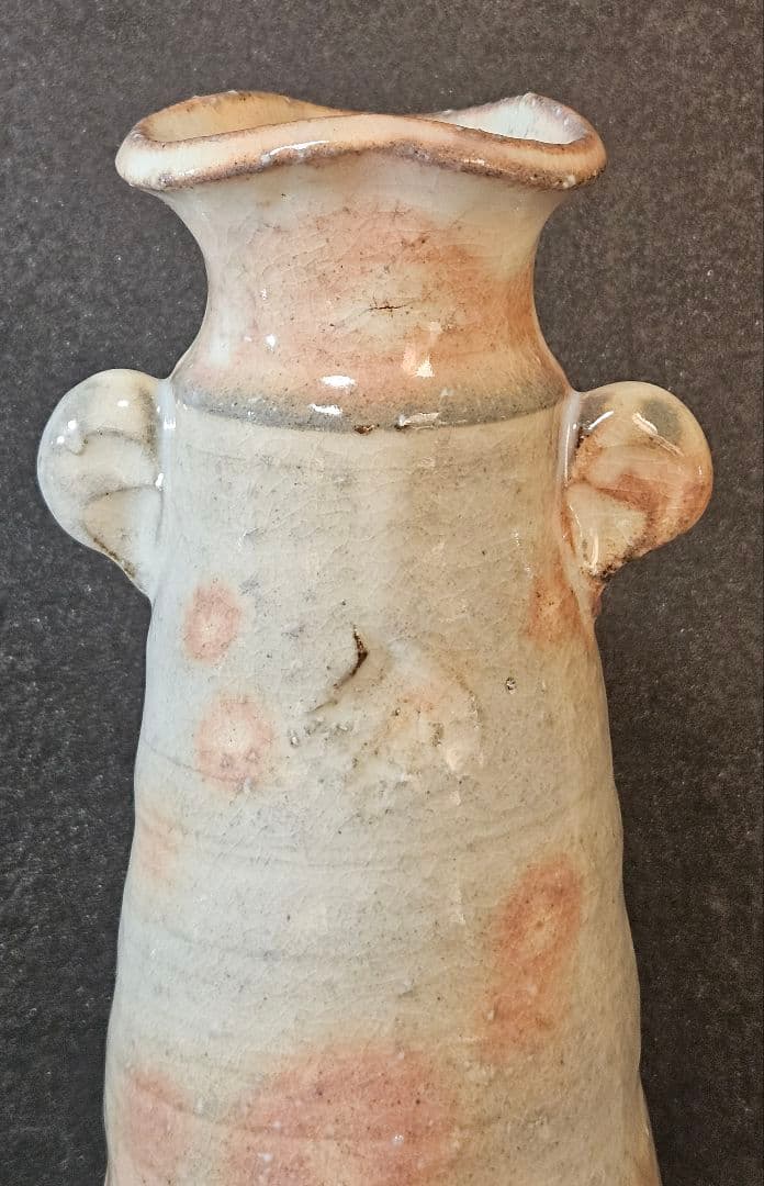 日本工芸会正会員　萩焼　田中講平 作　 萩焼　双耳　花入れ　花瓶　共箱　陶歴書