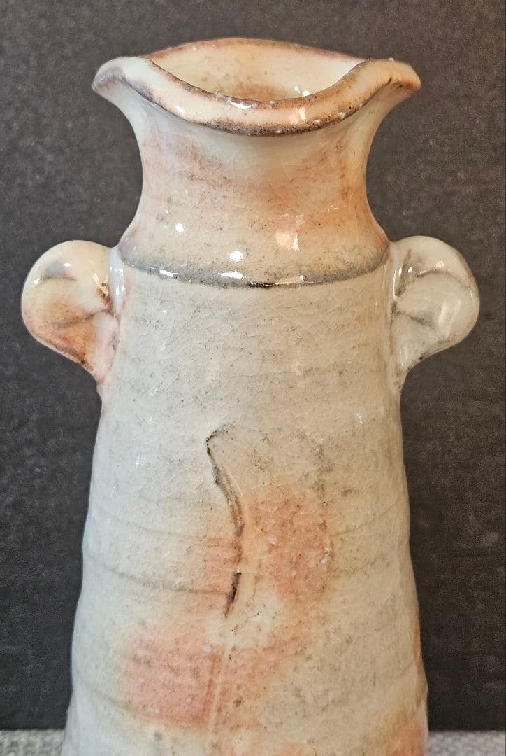 日本工芸会正会員　萩焼　田中講平 作　 萩焼　双耳　花入れ　花瓶　共箱　陶歴書