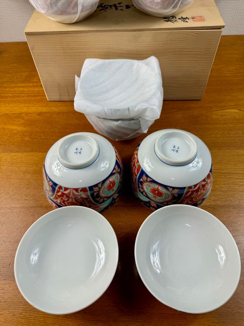 353 三洋陶器三彩亭　龍峰　円菓子碗　蓋付どんぶり　5客セット　未使用品　共箱