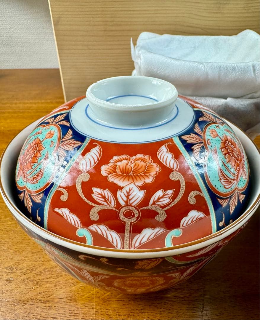 353 三洋陶器三彩亭　龍峰　円菓子碗　蓋付どんぶり　5客セット　未使用品　共箱
