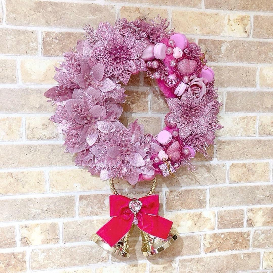 クリスマスフラワーリース♡フェイクファーとハートいっぱいのクリスマスリース