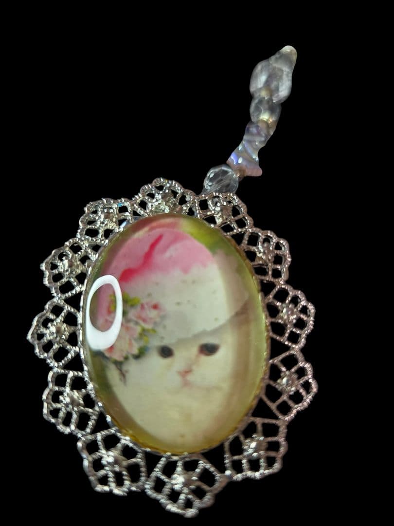 ガラスカメオ　ネックレス　ねこ