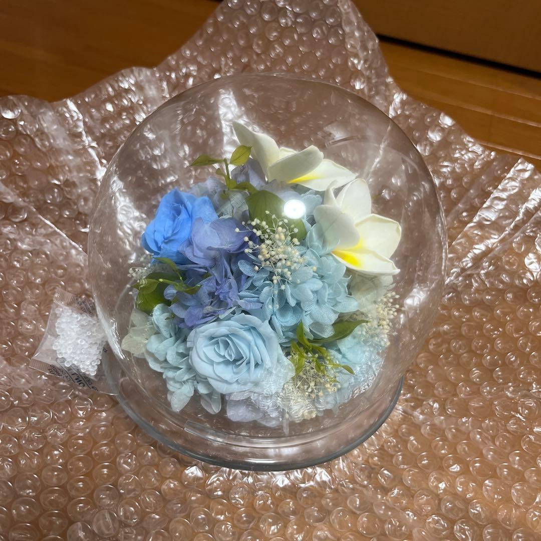 Belles Fleurs ガラスドームL プリザーブドフラワーアレンジ ブルー