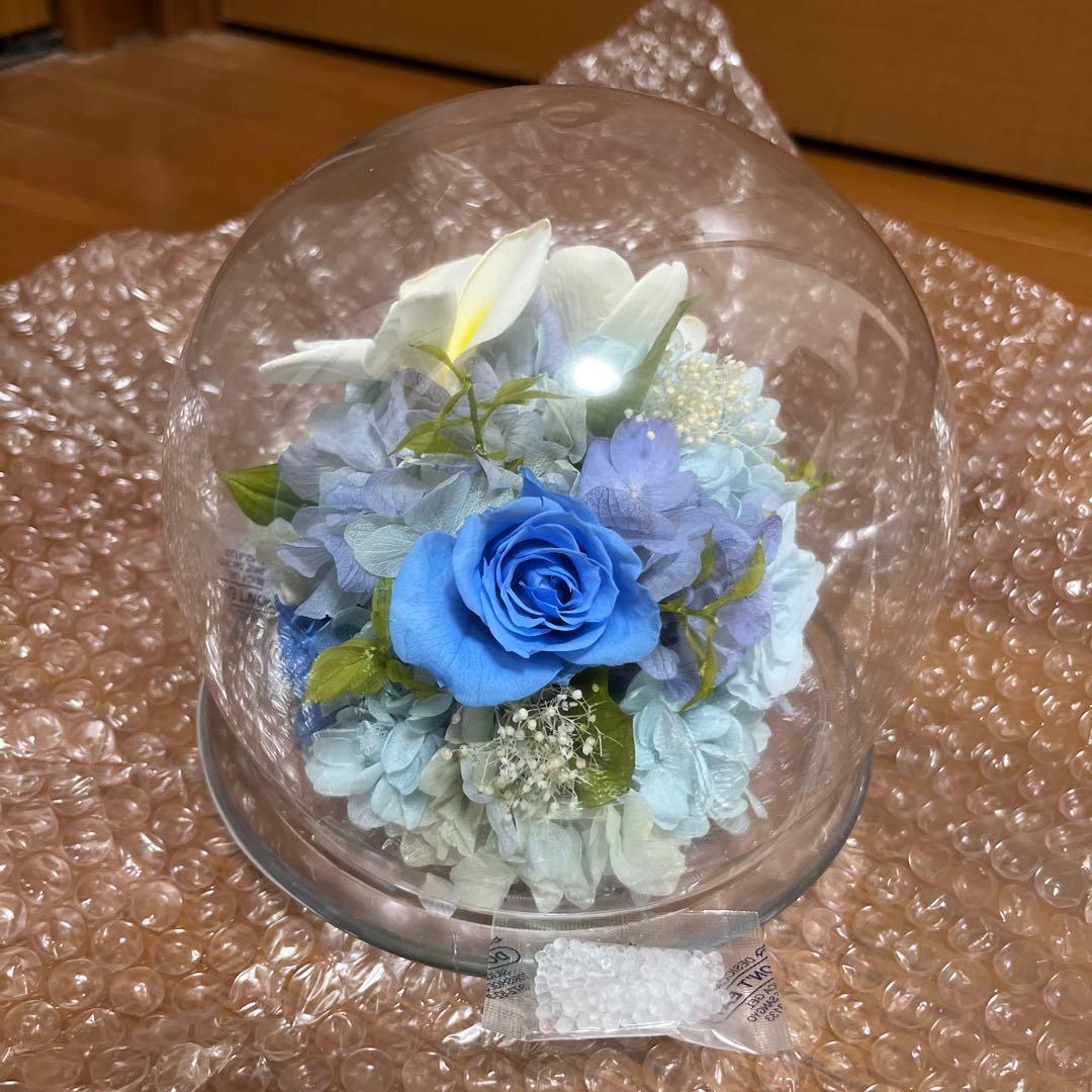 Belles Fleurs ガラスドームL プリザーブドフラワーアレンジ ブルー