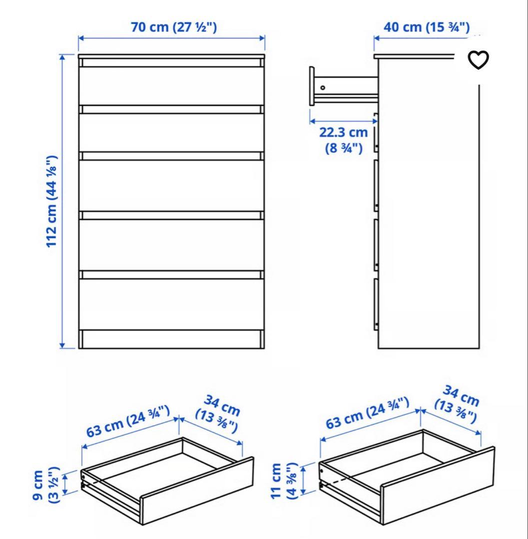 IKEA チェスト　引き出し5 ホワイト　白　新居　引越　一人暮らし　白い部屋