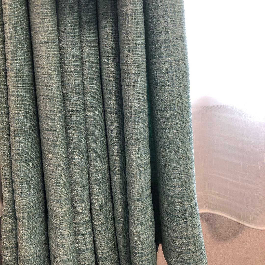 カーテン　ブルーグリーン系　レースカーテンセット