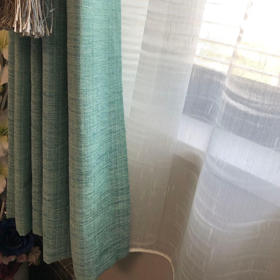 カーテン　ブルーグリーン系　レースカーテンセット