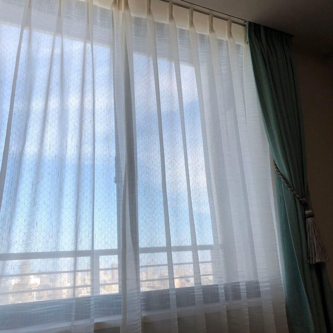 カーテン　ブルーグリーン系　レースカーテンセット