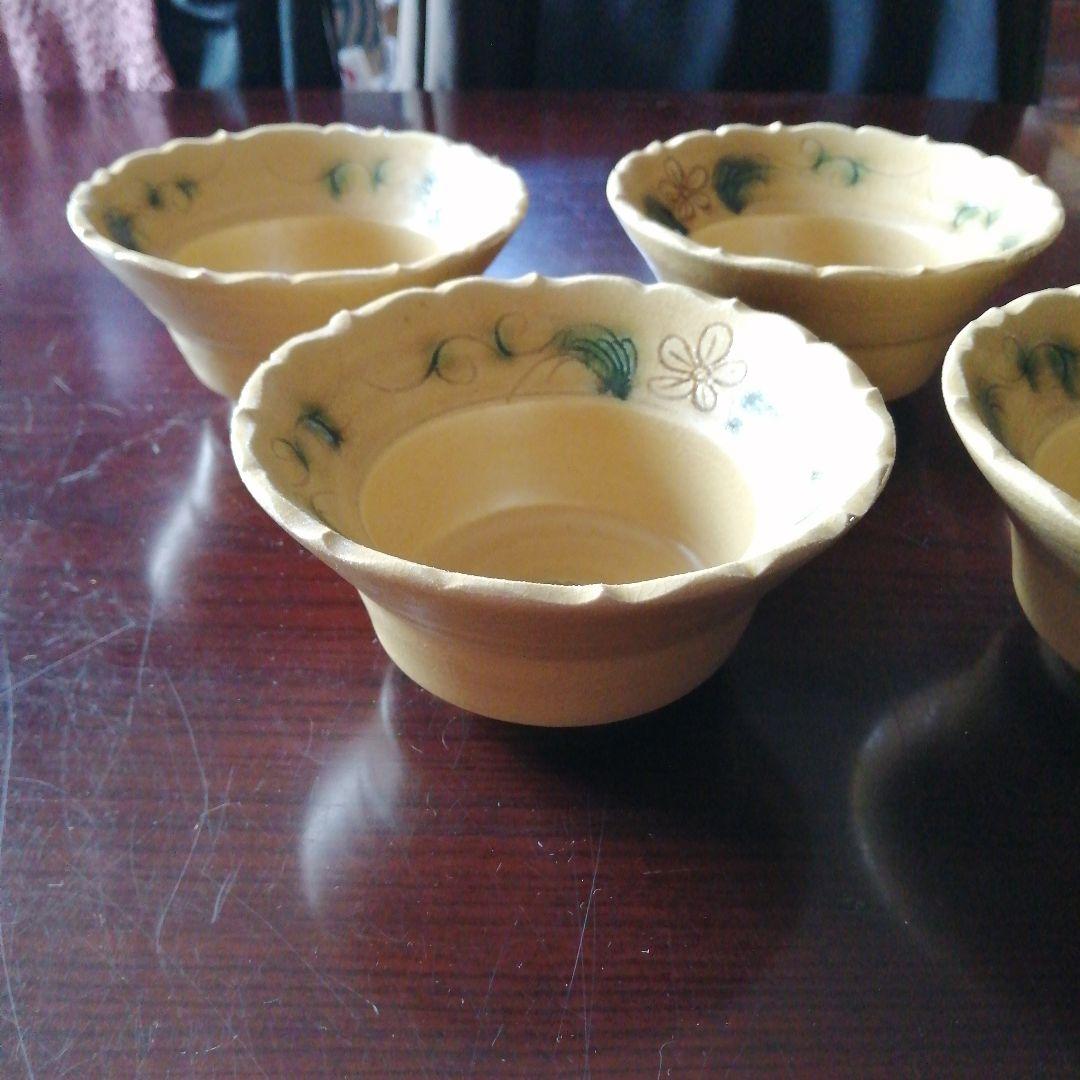 美濃焼　中島正雄　黄瀬戸輪花縁小鉢　5客　14cm