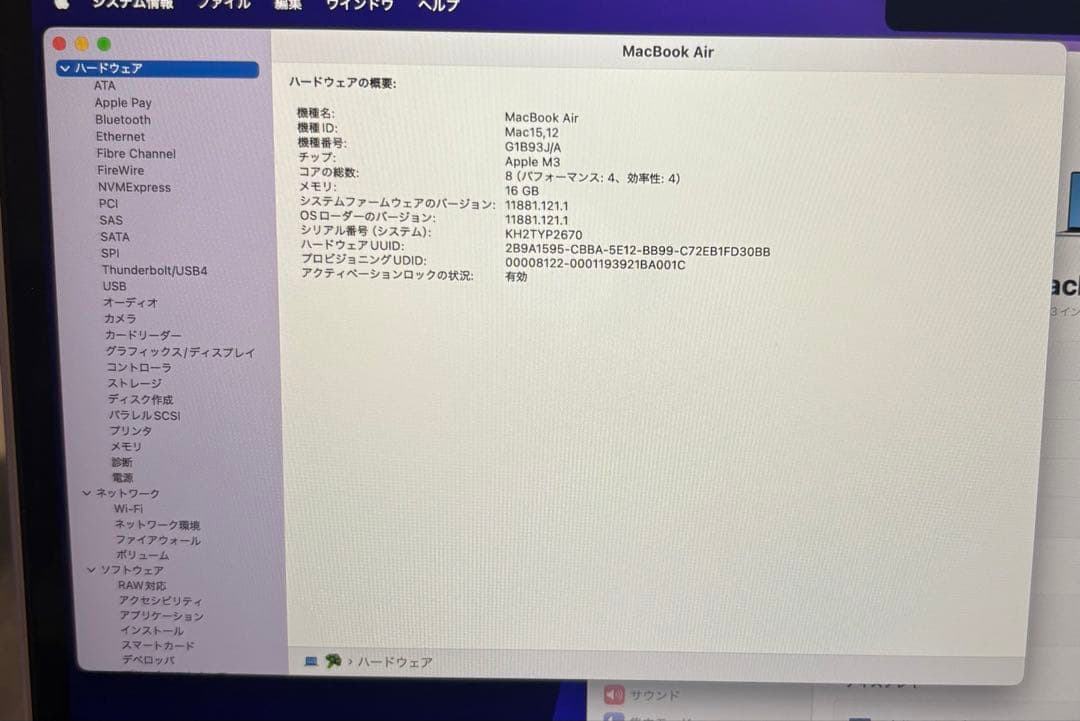 MacBook Air M3 16GB 2024 美品 バッテリー99%