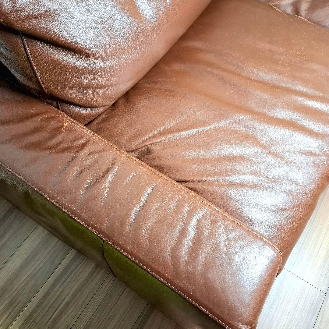 無印良品 ソファ 2.5シーターレザーフェザー ブラウン ヘッドレスト付 送料込