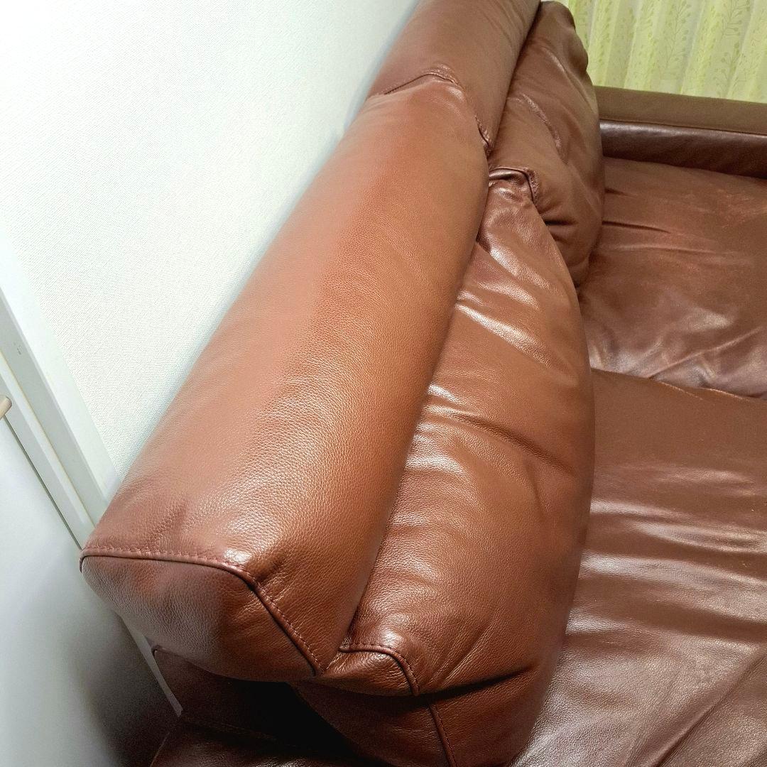 無印良品 ソファ 2.5シーターレザーフェザー ブラウン ヘッドレスト付 送料込