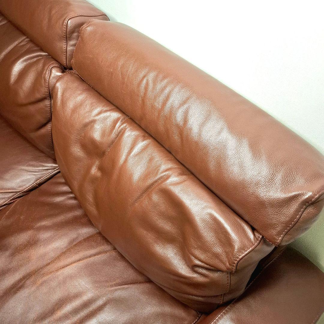 無印良品 ソファ 2.5シーターレザーフェザー ブラウン ヘッドレスト付 送料込