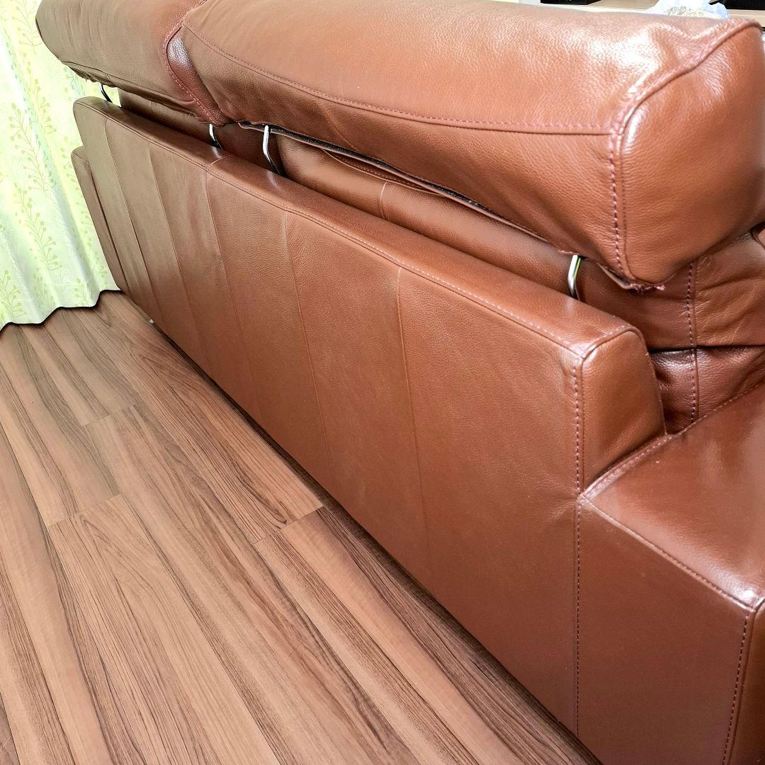 無印良品 ソファ 2.5シーターレザーフェザー ブラウン ヘッドレスト付 送料込