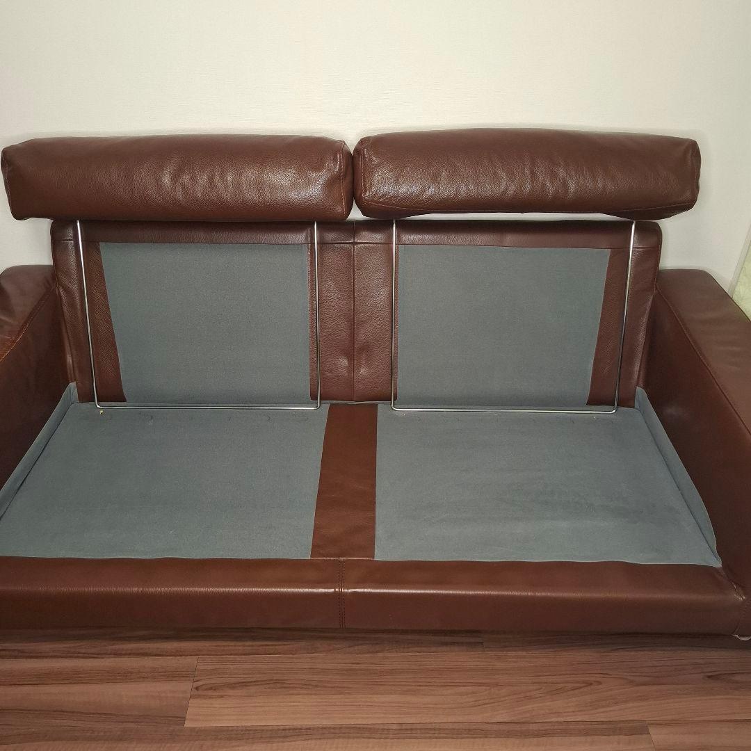 無印良品 ソファ 2.5シーターレザーフェザー ブラウン ヘッドレスト付 送料込