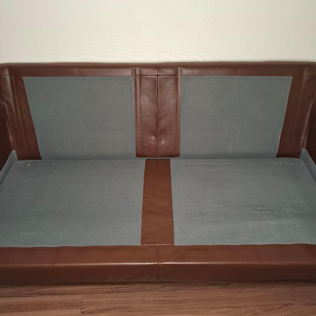 無印良品 ソファ 2.5シーターレザーフェザー ブラウン ヘッドレスト付 送料込