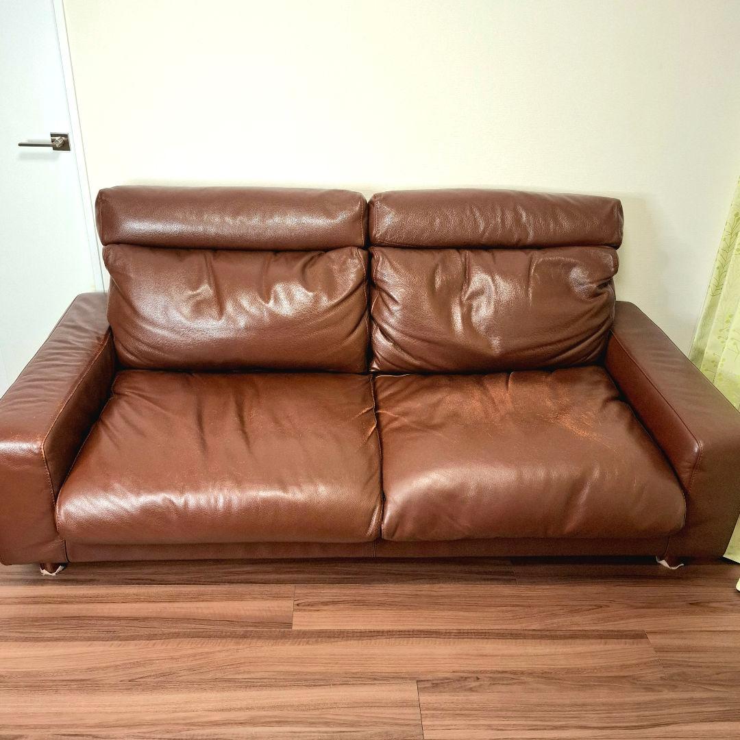 無印良品 ソファ 2.5シーターレザーフェザー ブラウン ヘッドレスト付 送料込